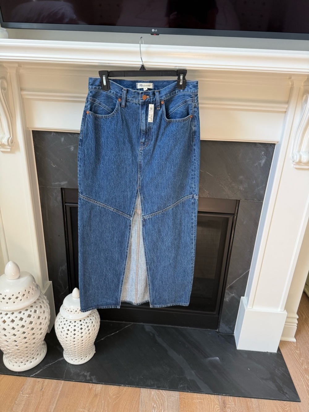 Madewell Blue Denim Midi Skirt with Front Slit